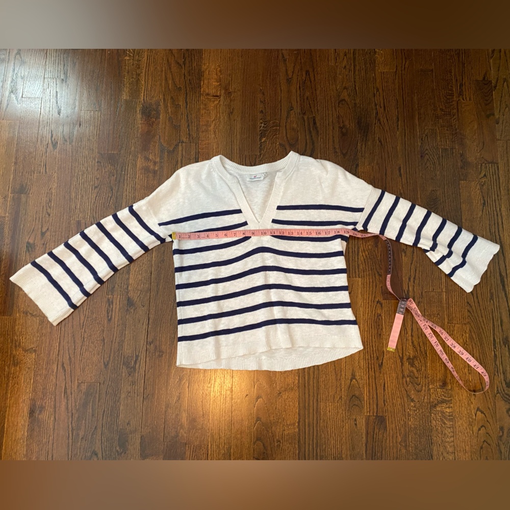 Vineyard Vines- linen cotton blend Knit Pullover v neck striped flare sleeve S - Picture 7 of 16